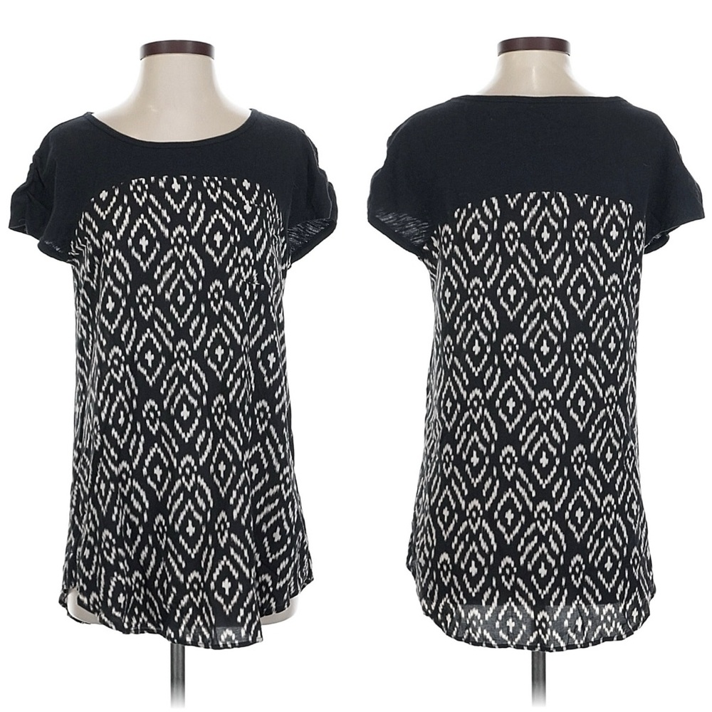 Anthropologie Meadow Rue Black Tribal Boho Graphic Top Cotton Casual Size S
